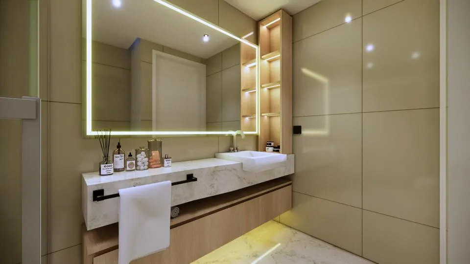 FL Apartment — Vanity with backlit mirror