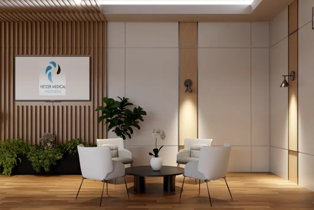 Hetzer Office — Reception wall with slatted timber