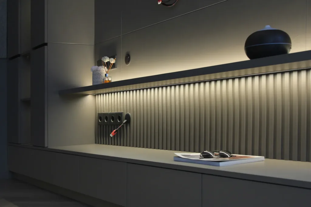 MA Residence — Fluted wall with linear lighting