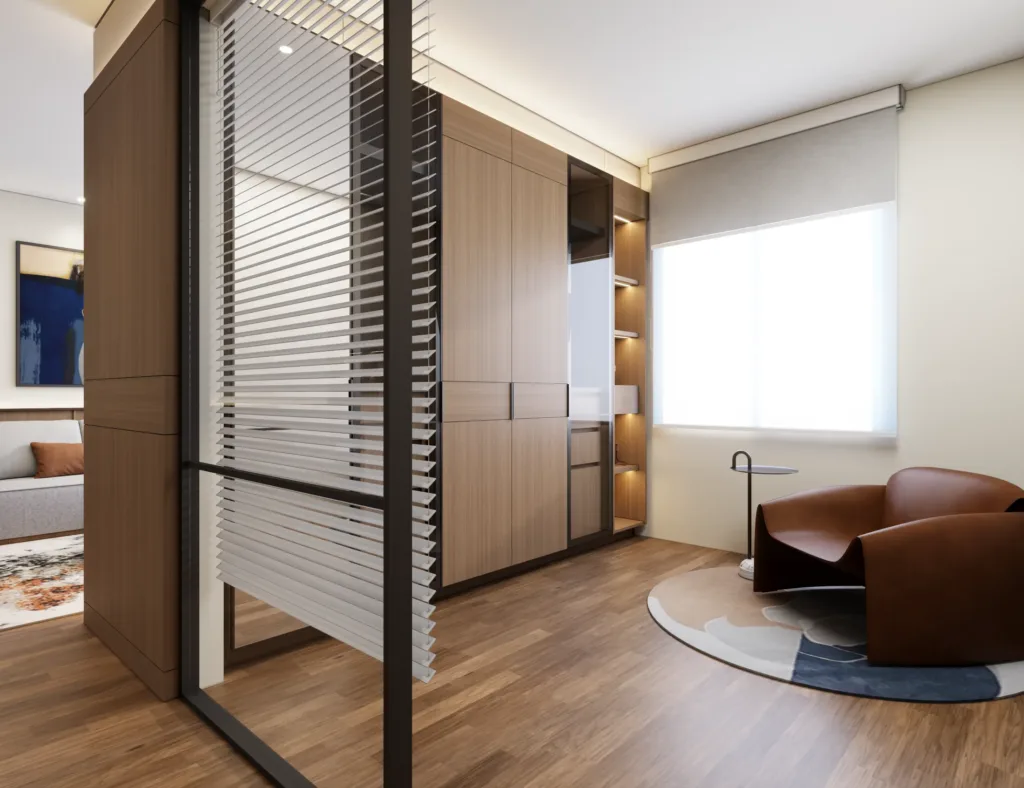 YX Apartment — Fluted-glass partition